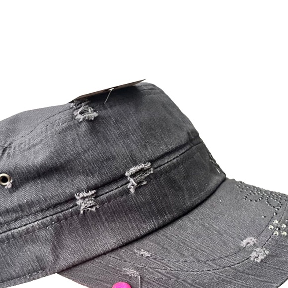 Women's Ililily Gray Distressed Embellished Military Army Hat Cadet Cap - Picture 10 of 14